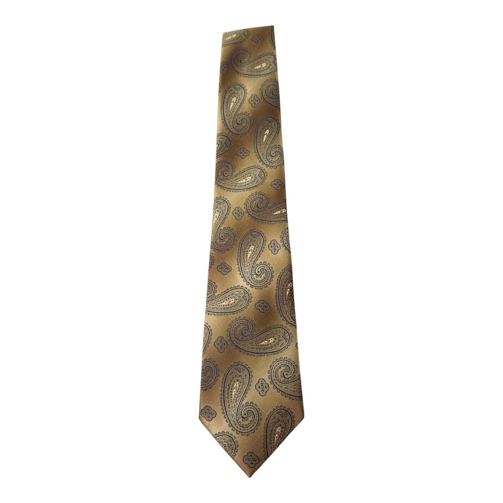 Vintage 7th Ave Gold Brown Paisley Necktie Classic Men's Dress Tie Business